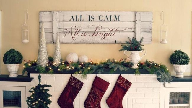 White Brick Fireplace Red Stockings Green