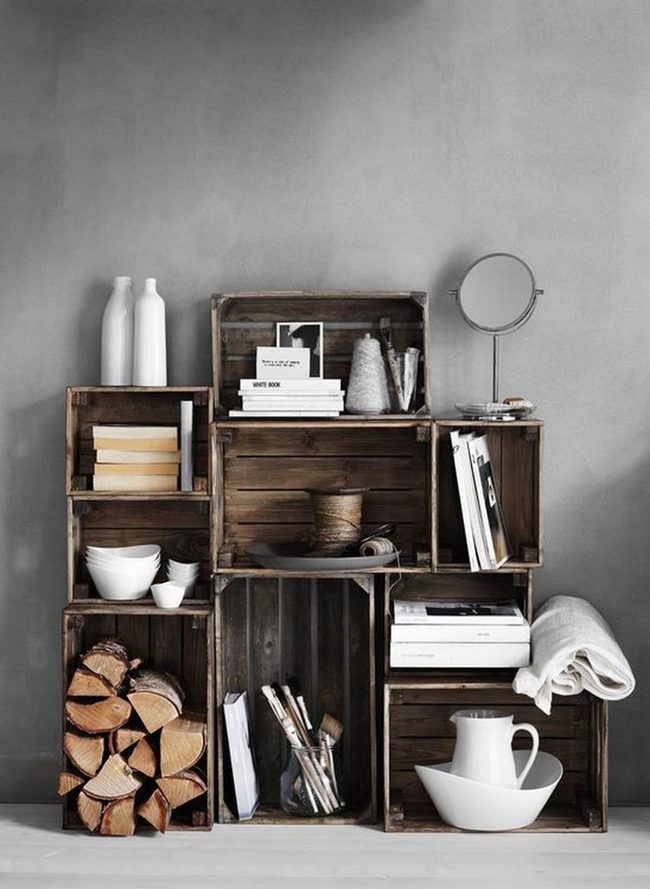 Stacked Wood Crates Display