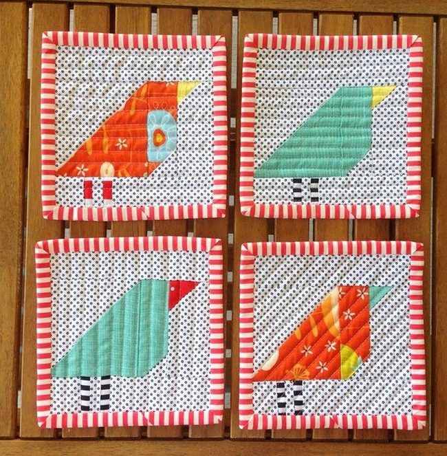 Colorful Birds On Striped White