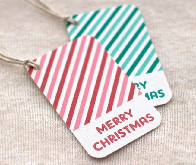 Red Striped Gift Tags With Green Accents