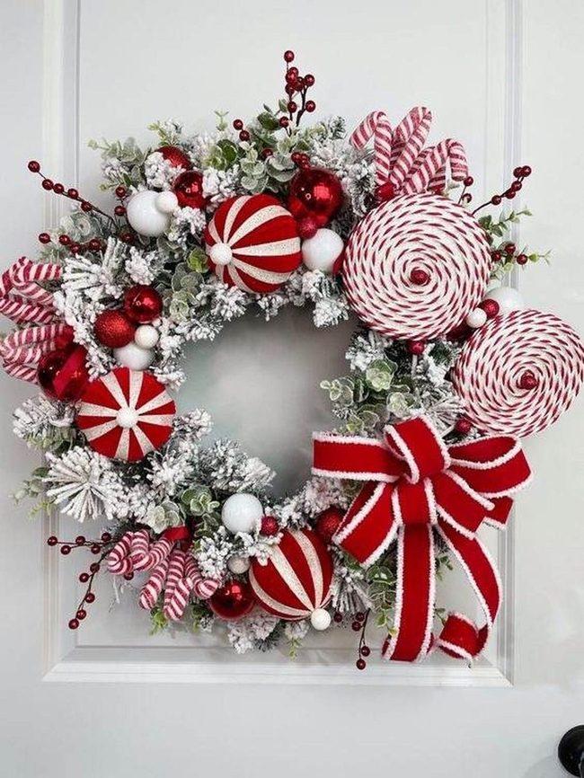 Red And White Peppermint Wreath