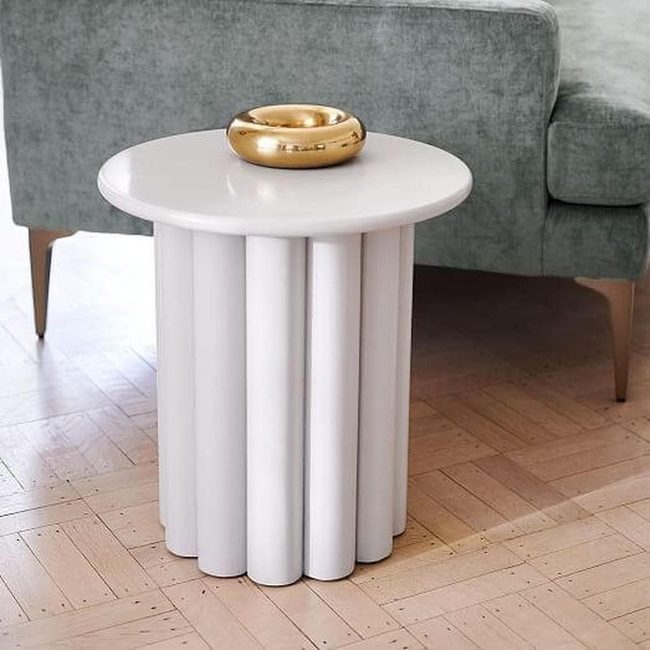 Glossy White Round Table With Gold Accents
