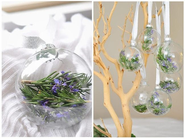 Purple Flowers Inside Clear Glass Spheres