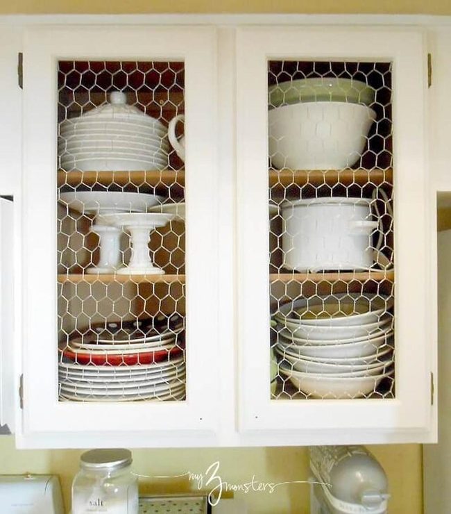 Chicken Wire Kitchen Open Shelving