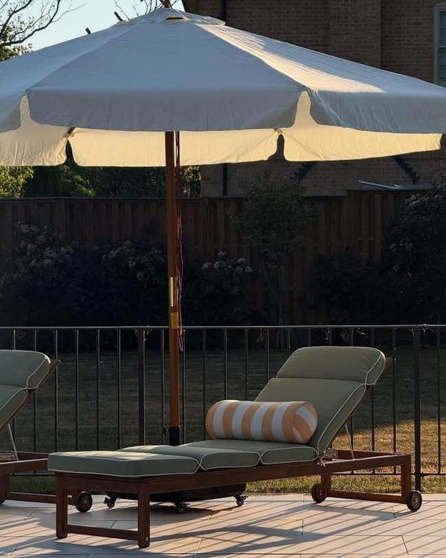 Sage Green Lounger With Striped Poolside Pillow