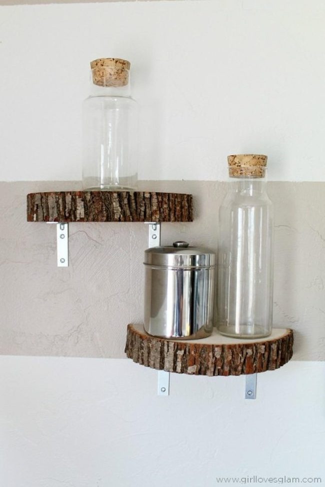 Natural Wood Shelves, Polished Metal Shine