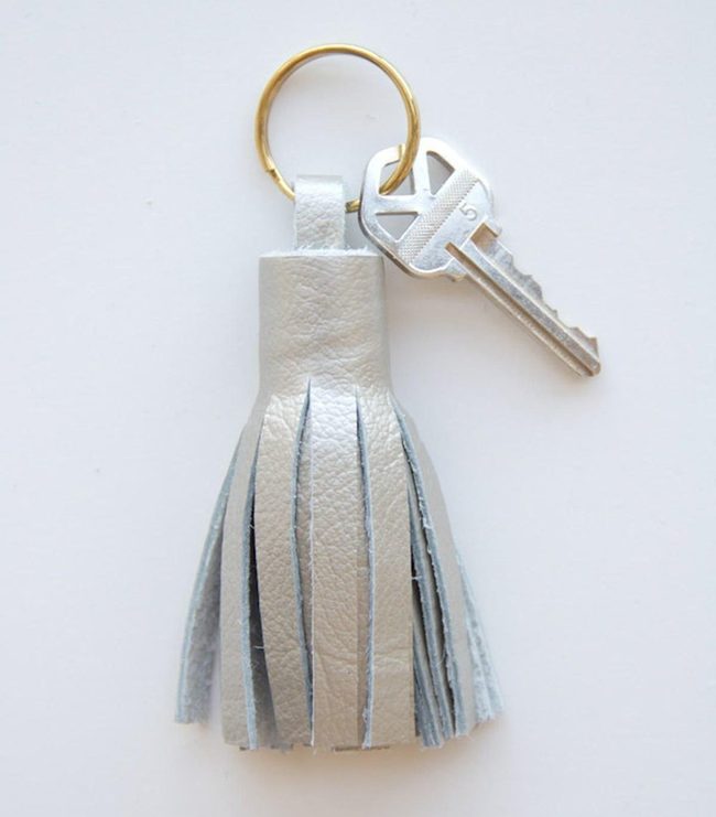 Silver Keys With Gray Leather Tassel