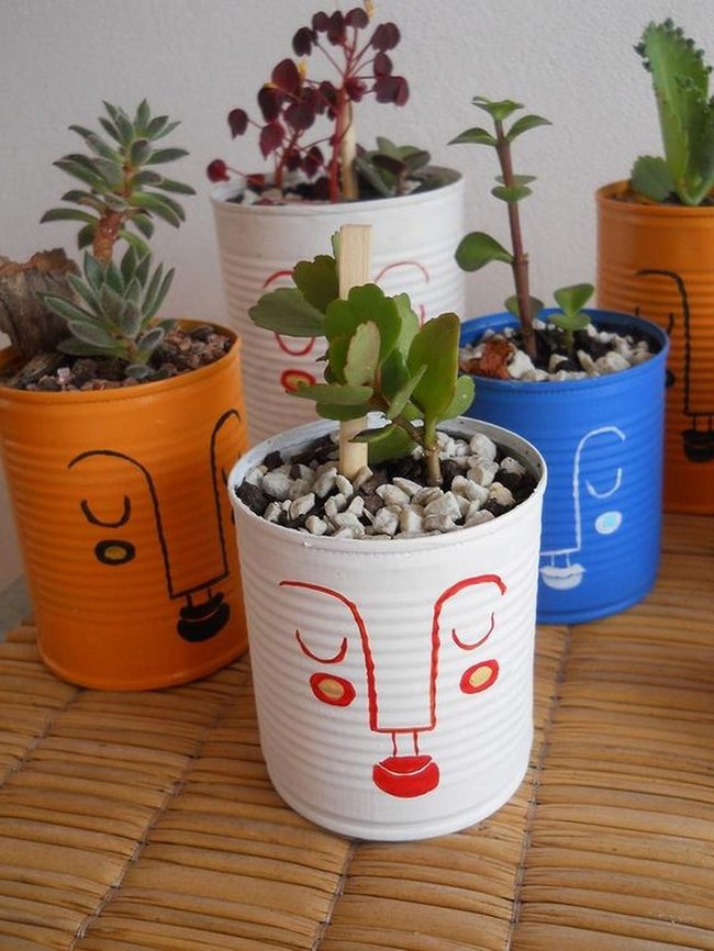 Painted Cans Green Plant Pop