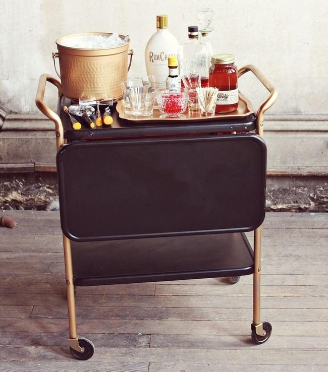 Gold-Handled Wood Bar Cart