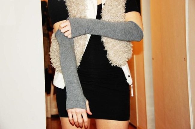 Black Dress Grey Warmers Fluffy Vest
