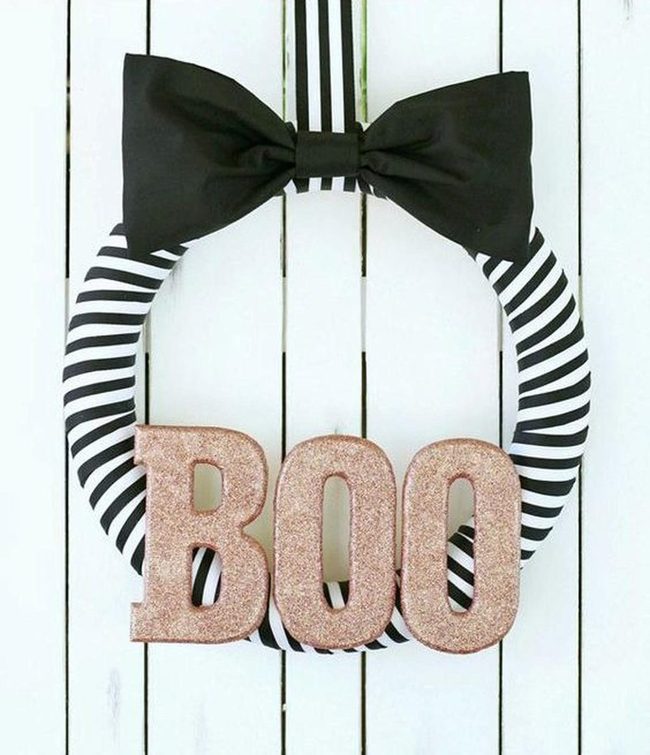 Black And White Striped Boo Wreath