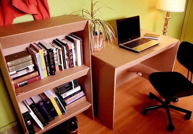 Cardboard Desk With Pale Green Walls
