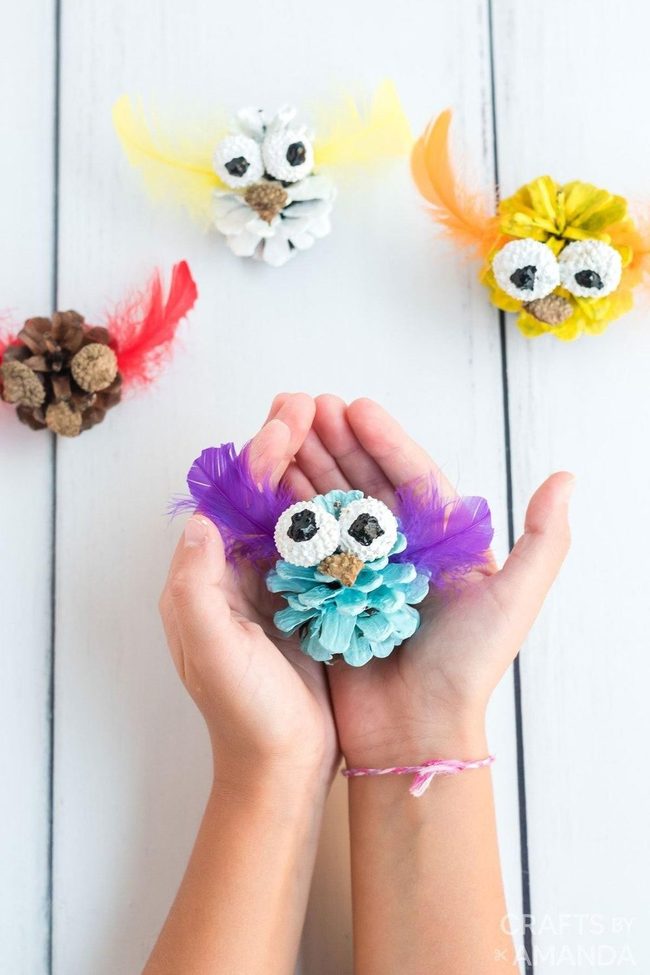 Pinecone Owls with Googly Eyes