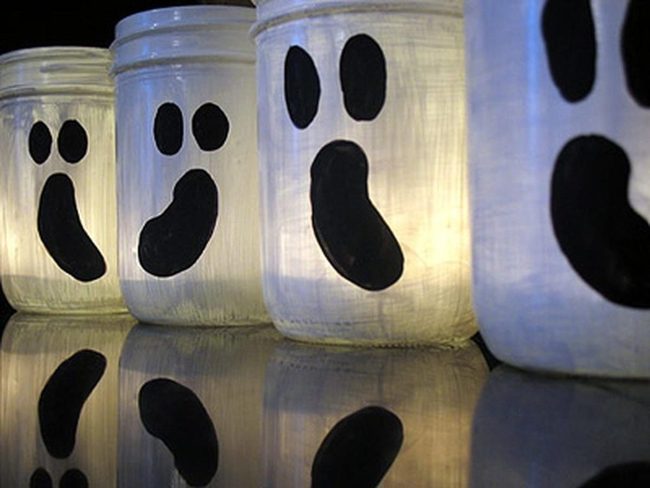 Painted White Ghost Jars Glowing