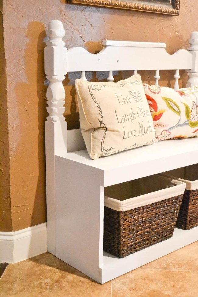 Headboard Bench With Hidden Basket Storage