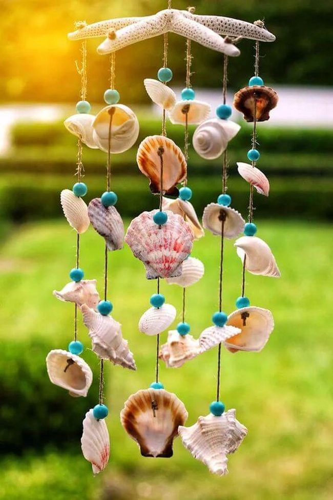 Seashell Chimes Blue Beads Ocean