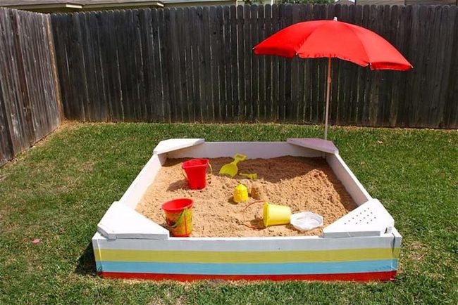 Bright Wooden Sandbox With Shade