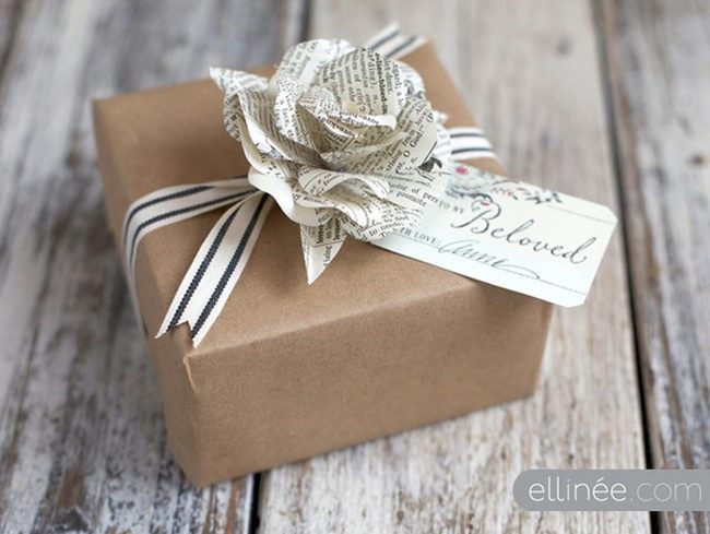 Brown Paper Gift With Book Page Flower