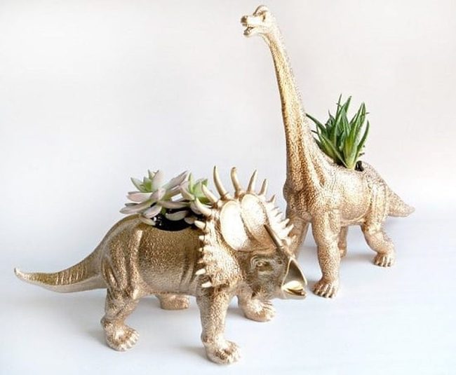 Metallic Gold Dinosaur Planters