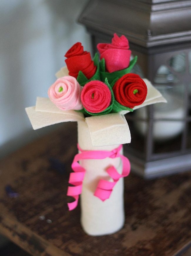 Felt Flowers Red Pink Bouquet