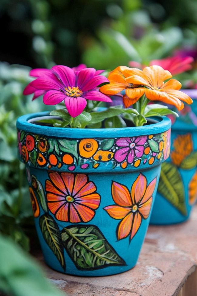 Hand-Painted Terracotta Garden Vessels