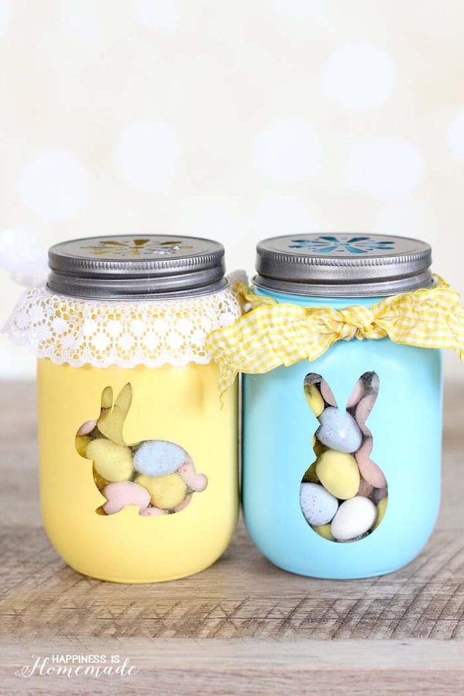 Colorful Candy Jars With Bunny Cutouts