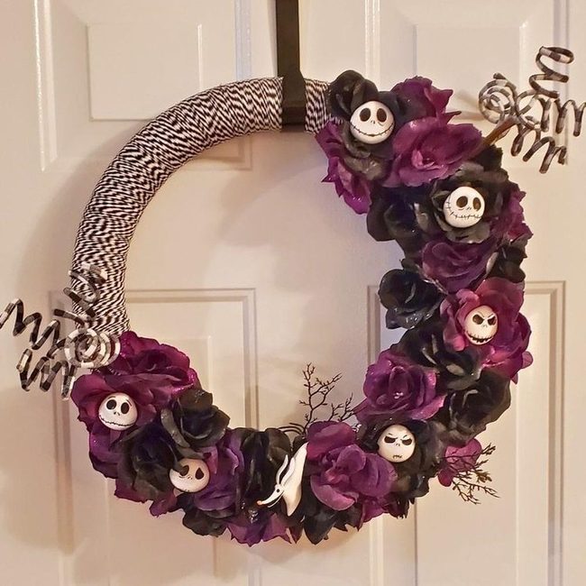 Black Purple Grapevine Skull Wreath