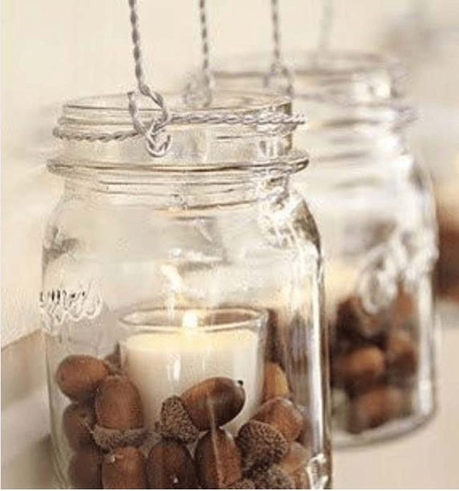 Acorn-Filled Mason Jar Candlelight