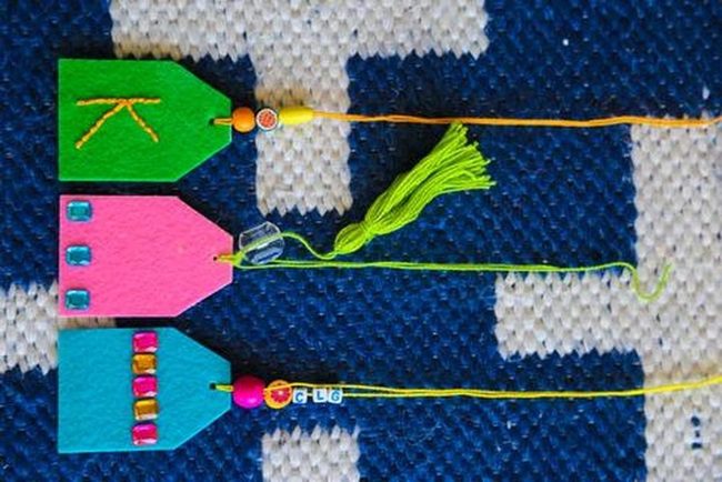 Dangling Beaded Tags With Stitched Letters