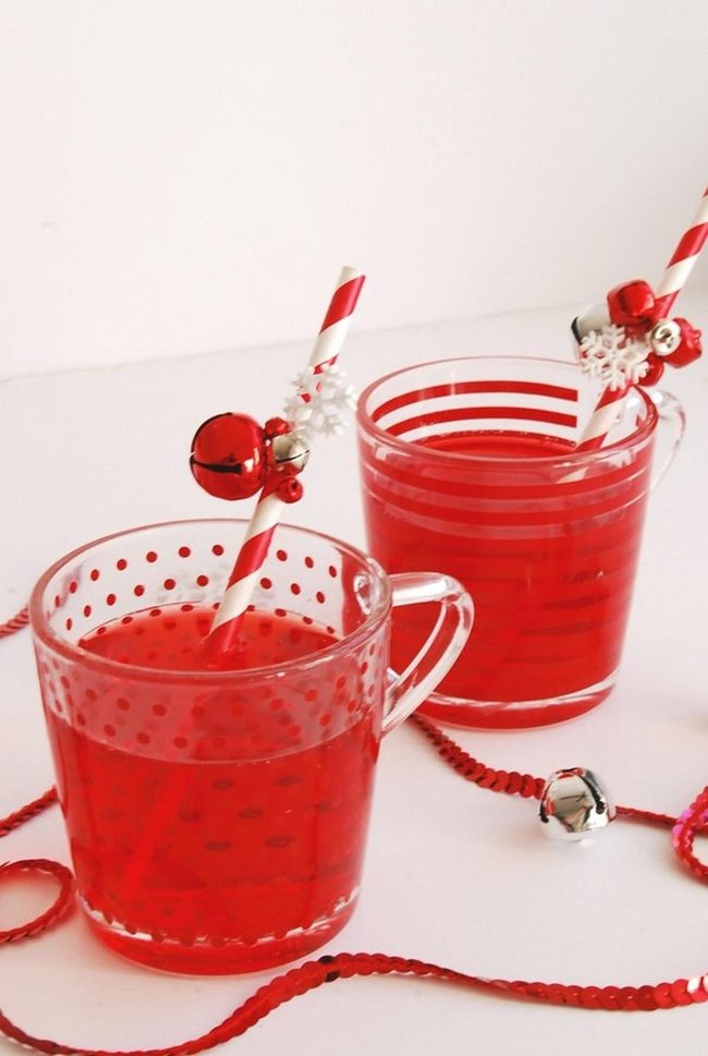 Crimson Cocktails With Jingle Bell Straws