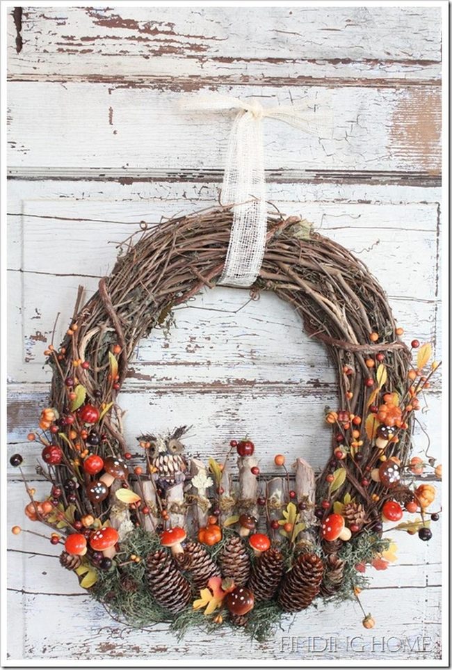 Red Mushrooms Autumn Wreath