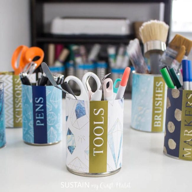 Painted Tin Can Organizers
