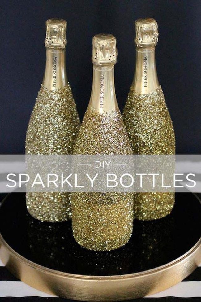 Glittered Champagne Bottles Shine