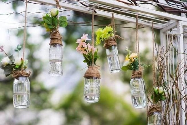 Suspended Glass Jars Flowers
