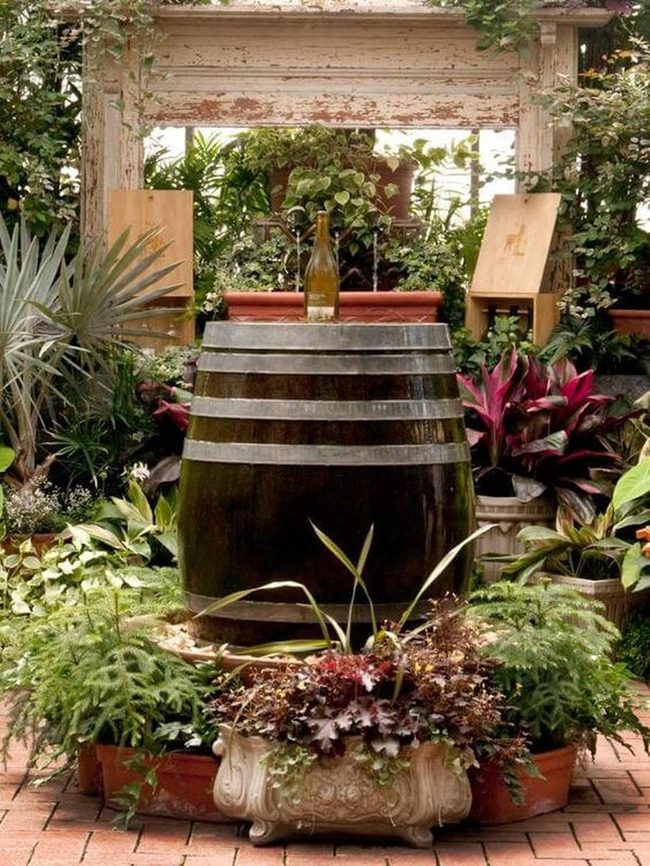 Wooden Barrel Fountain Garden Retreat
