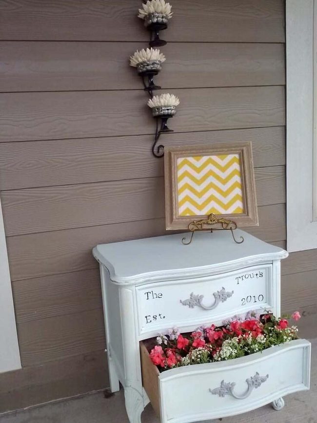 Wooden Cabinet Blooms Outdoors