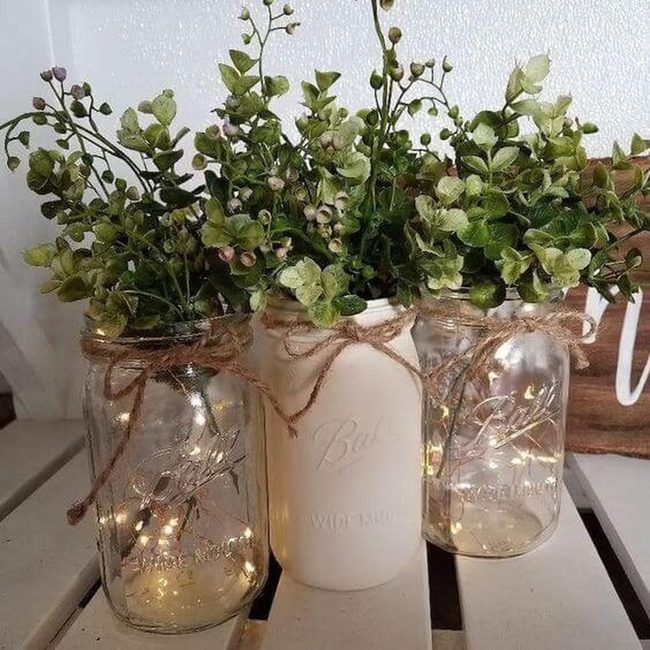 Green-Lit Mason Jar Displays