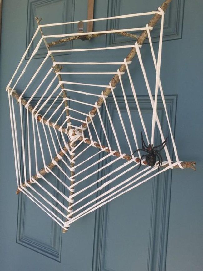 White Yarn Spider Web Wreath