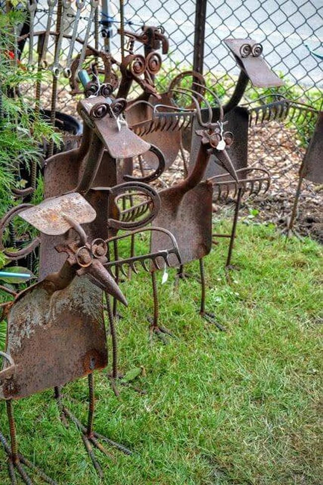 Weathered Metal Birds Garden