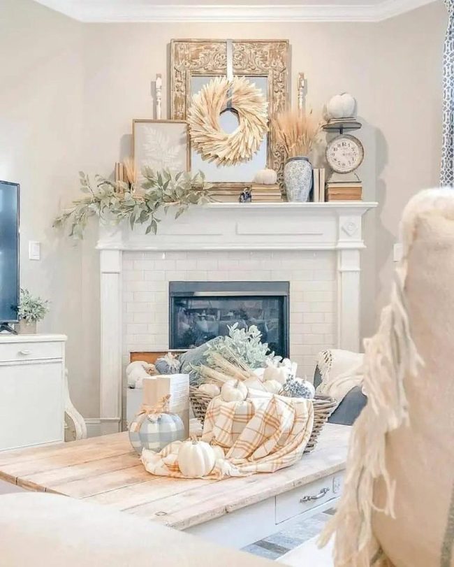 Peach Pampas Grass Autumn Mantel
