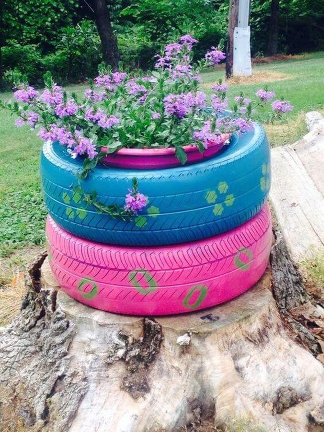 Painted Tire Planter Duo