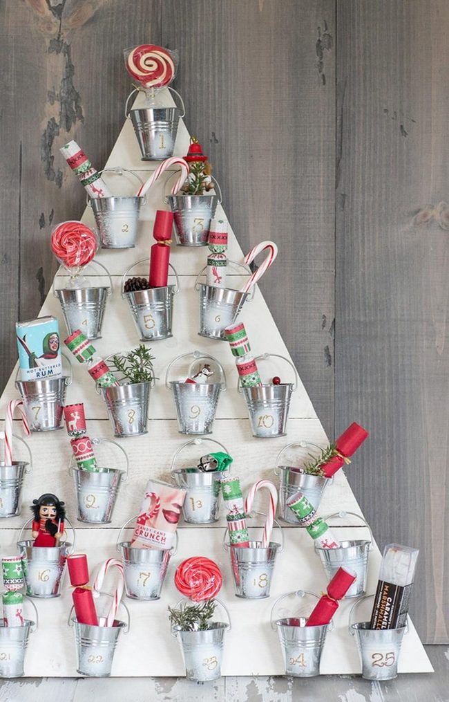 White Wood Tree With Silver Bucket Countdown
