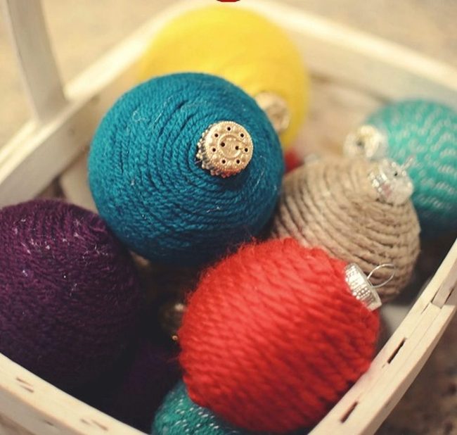 Colorful Yarn Wrapped Ornaments