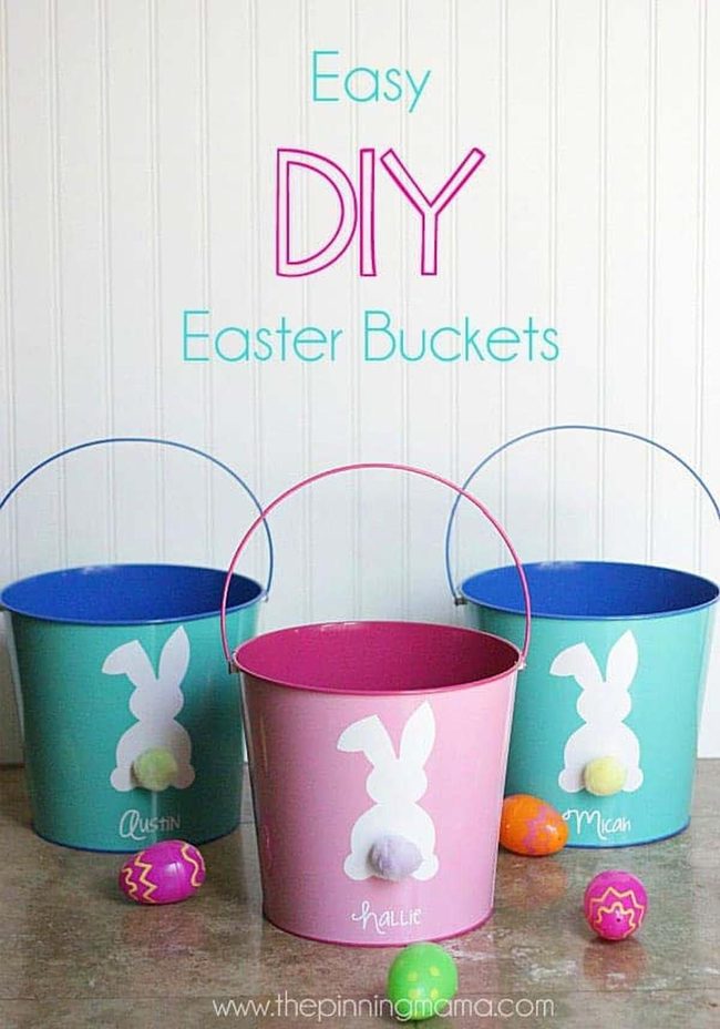 Colorful Dollar Store Bunny Buckets