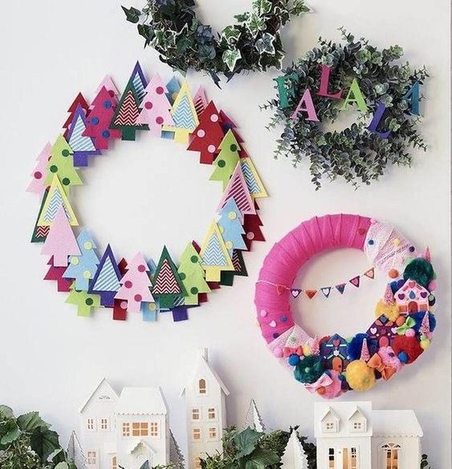 Felt Tree Wreaths In Bright Patterns