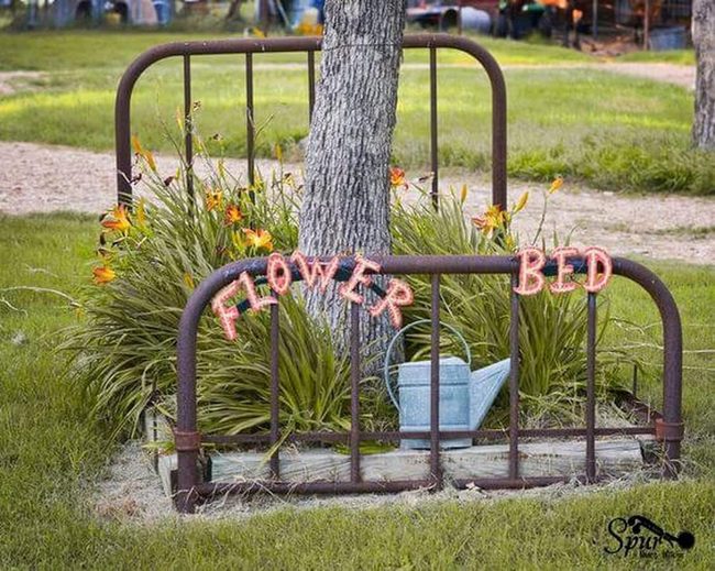 Weathered Metal Bed Blooms