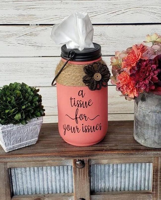 Twine-Wrapped Jar With Fresh Flowers