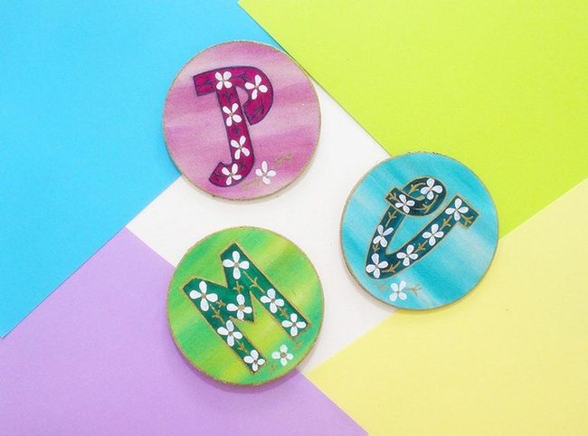 Painted Wood Magnets Blooming Bright