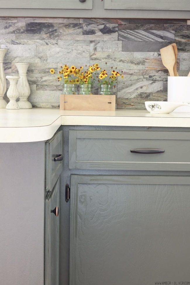 Wood Peel Stick Dark Cabinets Gray