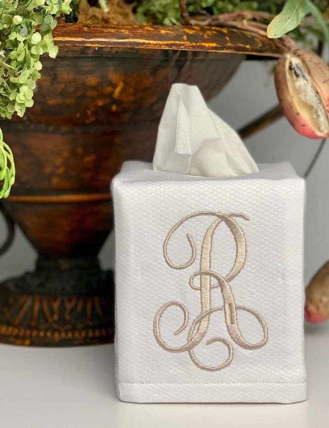 White Linen Tissue Box Cover
